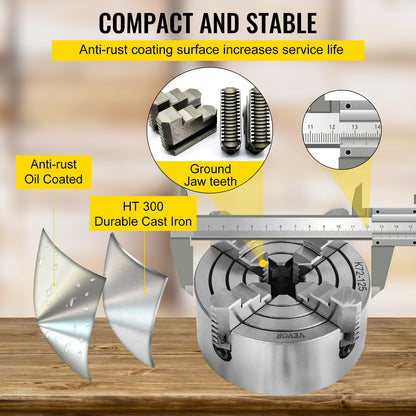K72-125 5-tums svarvchuck Oberoende vändbar käft 125 mm metallsvarvtillbehör för minimetallsvarv 4-käks svarvchuck