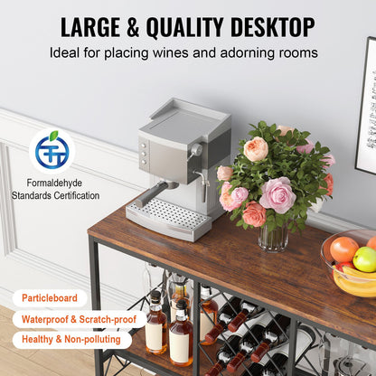 40 Inch Industrial Bar Cabinet, Wine Table for Liquor and Glasses, Sideboard Buffet Cabinet with Glass Holder & Wine Rack, Freestanding Farmhouse Wood Coffee Bar Cabinet for Living Room Home Bar