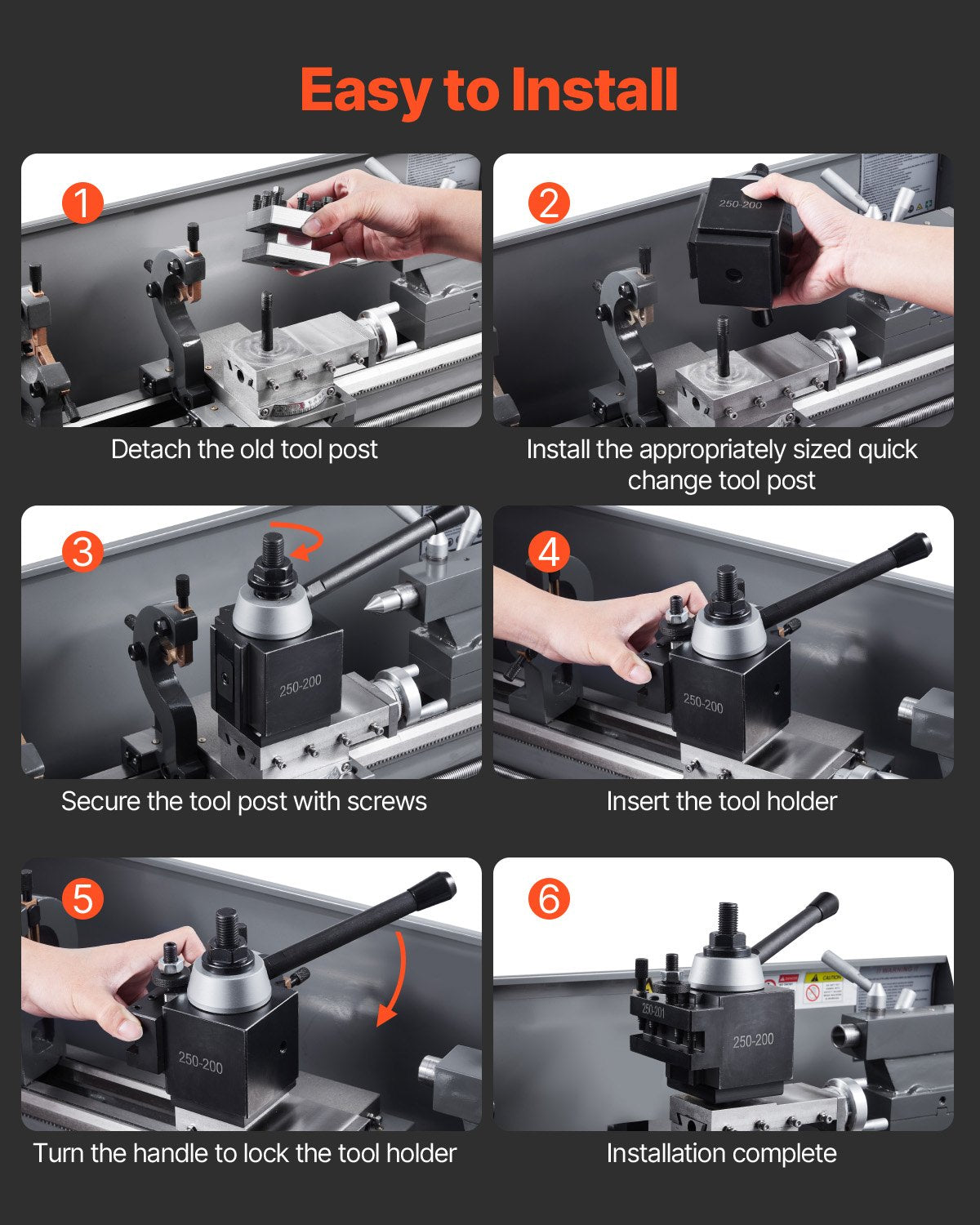 Quick Change Tool Post Set, 8 Pcs, Includes Lathe Tool Holders, Wedge Type Tool Post with Turning Tool Holder Accessories, for Mini Lathe & Metal Lathe 254-381 mm(10"-15") Swing, Durable Steel Material