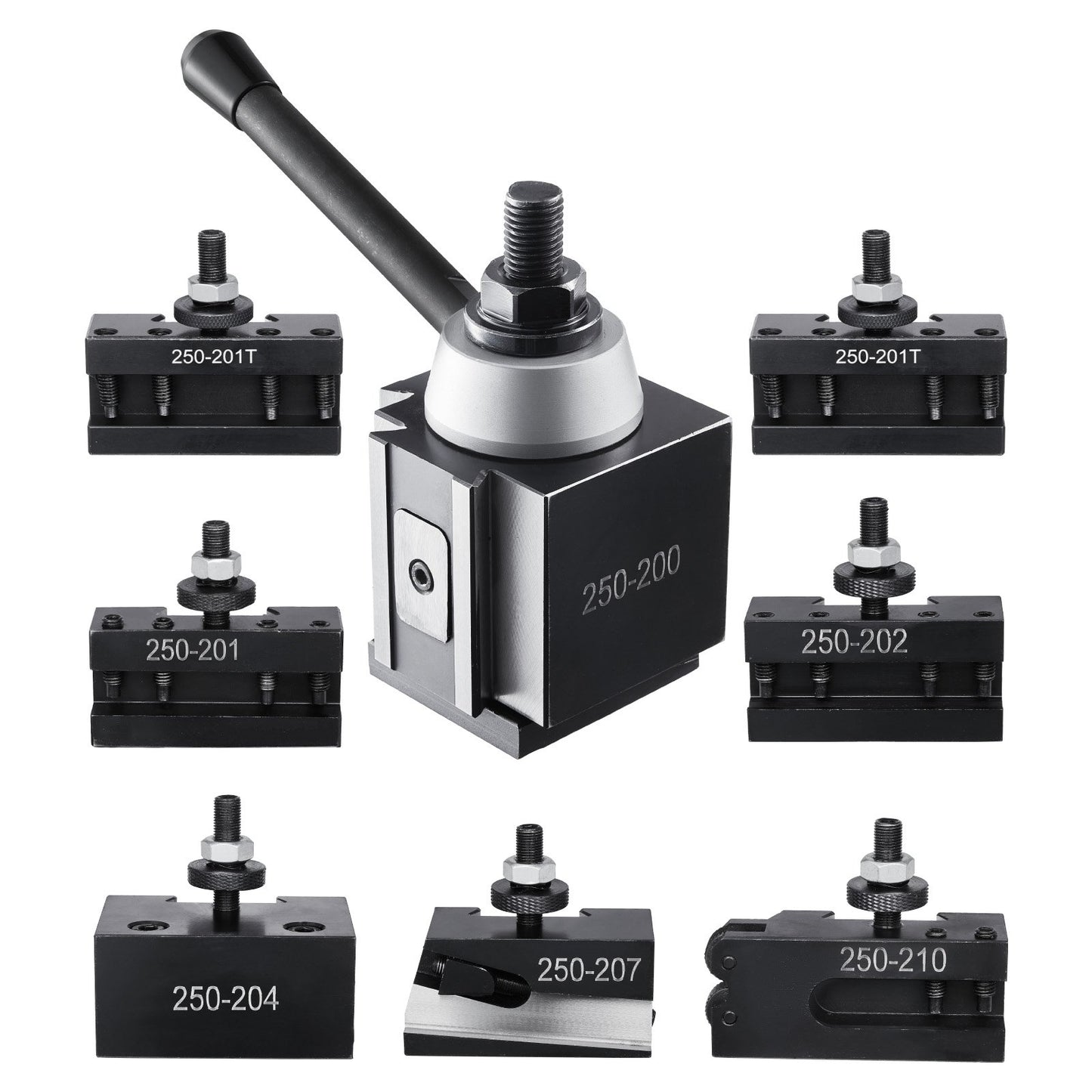 Quick Change Tool Post Set, 8 Pcs, Includes Lathe Tool Holders, Wedge Type Tool Post with Turning Tool Holder Accessories, for Mini Lathe & Metal Lathe 254-381 mm(10"-15") Swing, Durable Steel Material