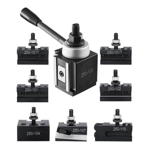 Quick Change Tool Post Set, 8 Pcs, Includes Lathe Tool Holders, Wedge Type Tool Post with Turning Tool Holder Accessories, Fit for Mini Lathe & Metal Lathe 152-305 mm(6"-12") Swing, Durable Steel Material