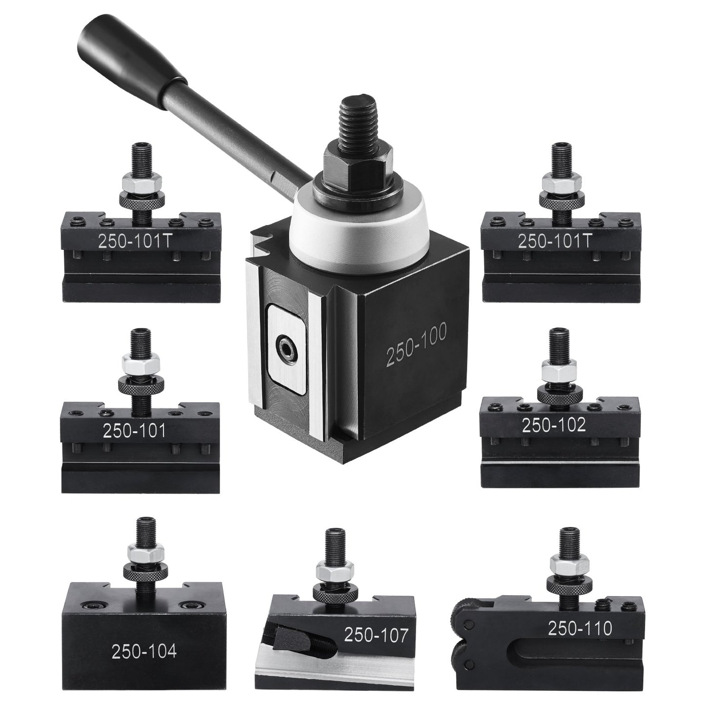 Quick Change Tool Post Set, 8 Pcs, Includes Lathe Tool Holders, Wedge Type Tool Post with Turning Tool Holder Accessories, Fit for Mini Lathe & Metal Lathe 152-305 mm(6"-12") Swing, Durable Steel Material