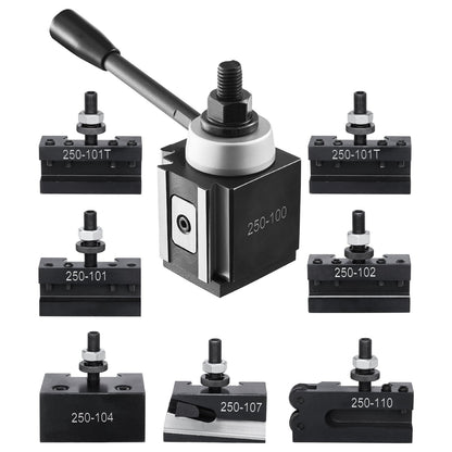 Quick Change Tool Post Set, 8 Pcs, Includes Lathe Tool Holders, Wedge Type Tool Post with Turning Tool Holder Accessories, Fit for Mini Lathe & Metal Lathe 152-305 mm(6"-12") Swing, Durable Steel Material