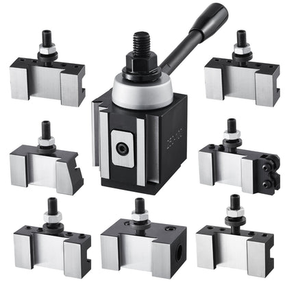 Quick Change Tool Post Set, 8 Pcs, Includes Lathe Tool Holders, Wedge Type Tool Post with Turning Tool Holder Accessories, Fit for Mini Lathe & Metal Lathe 152-305 mm(6"-12") Swing, Durable Steel Material