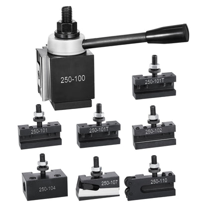 Quick Change Tool Post Set, 8 Pcs, Includes Lathe Tool Holders, Wedge Type Tool Post with Turning Tool Holder Accessories, Fit for Mini Lathe & Metal Lathe 152-305 mm(6"-12") Swing, Durable Steel Material