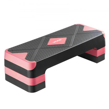 Aerobic Exercise Step Platform, 28-Inch Workout Aerobic Stepper, Height Adjustable Fitness Training Step Deck Trainer with 4 Risers, Non-Slip Surface Bench for Home Gym Cardio Strength, Red
