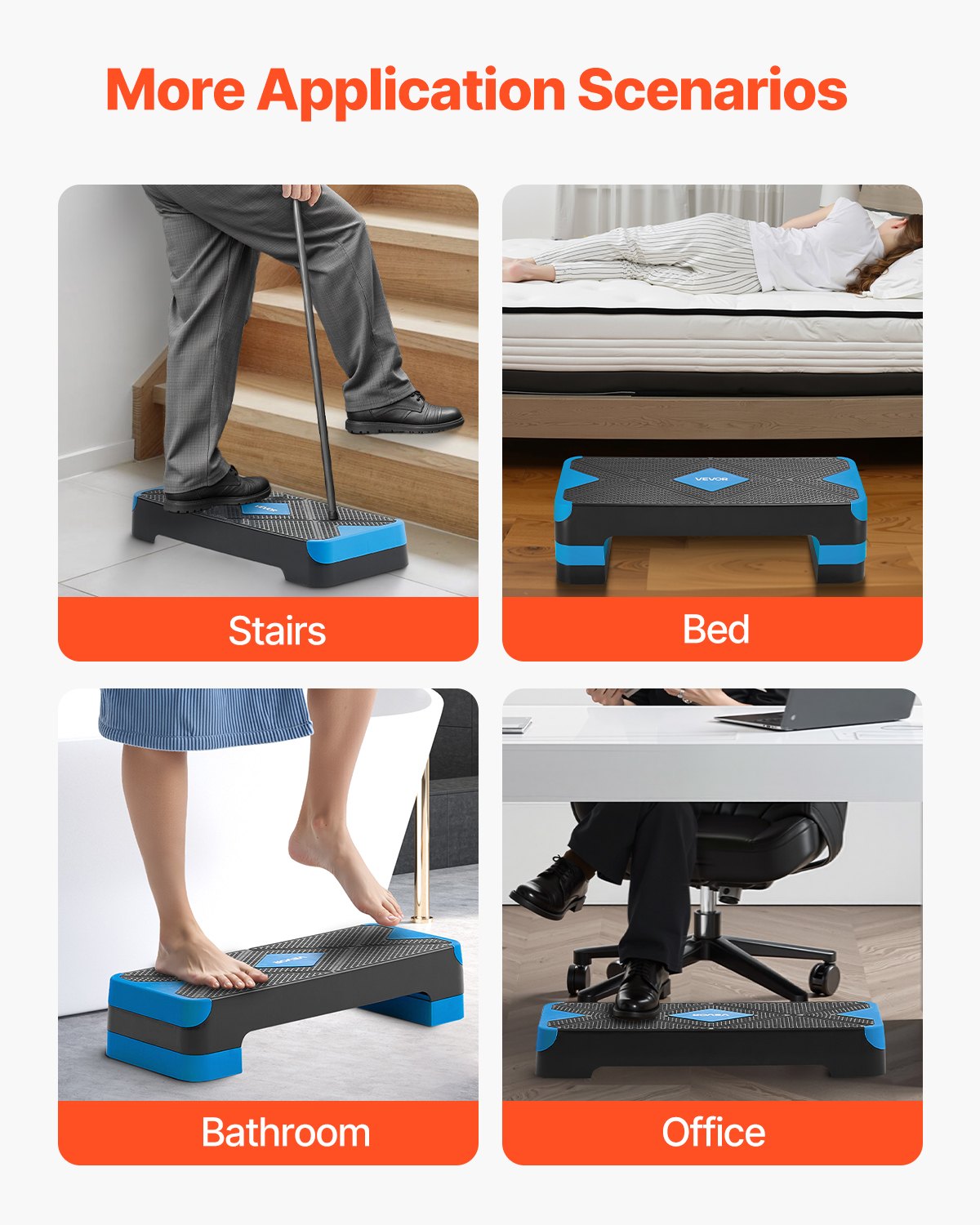 Aerobic Exercise Step Platform, 28-Inch Workout Aerobic Stepper, Height Adjustable Fitness Training Step Deck Trainer with 4 Risers, Non-Slip Surface Bench for Home Gym Cardio Strength, Blue