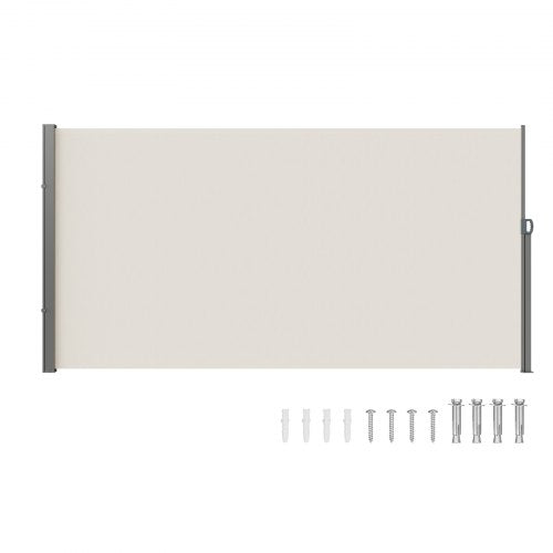 Utfällbar sidomarkis, 71''x 138'' utomhusskärm, 180g polyester vattentät utfällbar terrassskärm, UV 30+ rumsavdelare vindskydd för uteplats, bakgård, balkong, beige