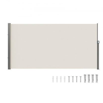 Utfällbar sidomarkis, 71''x 138'' utomhusskärm, 180g polyester vattentät utfällbar terrassskärm, UV 30+ rumsavdelare vindskydd för uteplats, bakgård, balkong, beige
