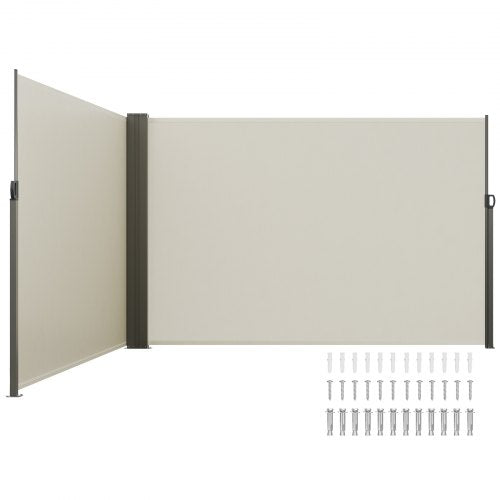Utfällbar sidomarkis, 79''x 236'' utomhusskärm, 180g polyester vattentät utfällbar terrassskärm, UV 30+ rumsavdelare vindskydd för uteplats, bakgård, balkong, beige