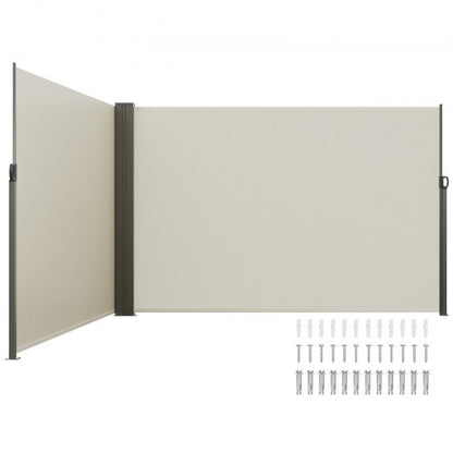 Utfällbar sidomarkis, 79''x 236'' utomhusskärm, 180g polyester vattentät utfällbar terrassskärm, UV 30+ rumsavdelare vindskydd för uteplats, bakgård, balkong, beige