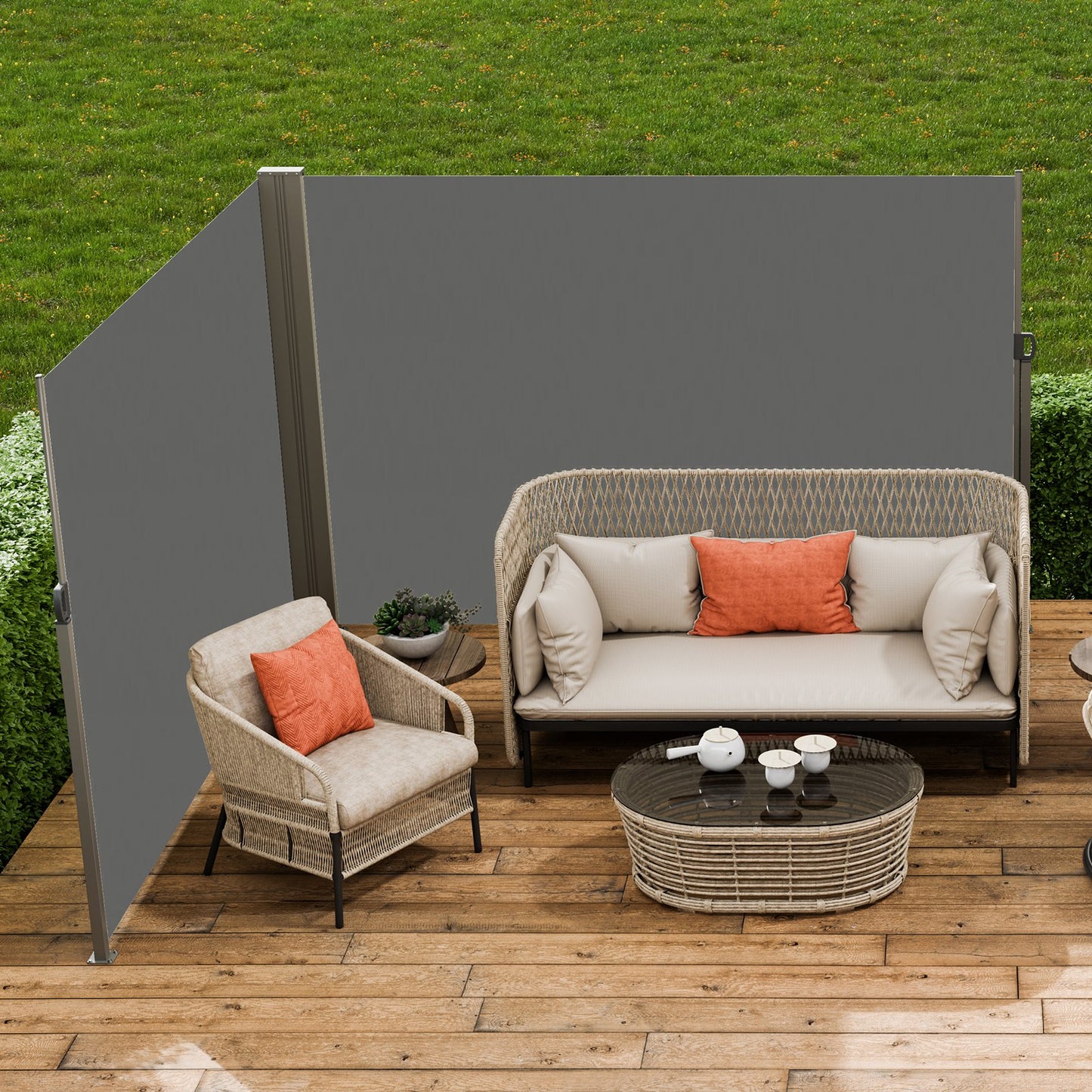 Utfällbar sidomarkis, 79''x 236'' utomhusskärm, 180g polyester vattentät utfällbar terrassskärm, UV 30+ rumsavdelare vindskydd för uteplats, bakgård, balkong, grå