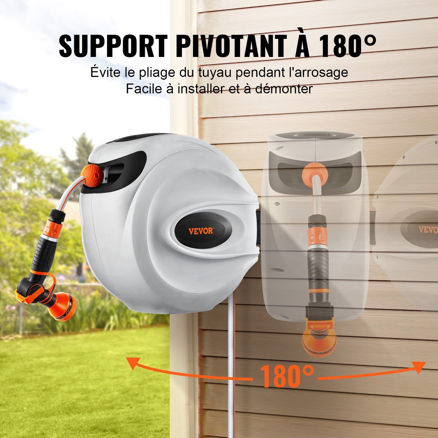 Retractable Hose Reel Water Hose Reel 20m x 1.3cm 180° Swivel Wall-Mounted