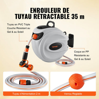 Indragbar slangvinda Vattenslangvinda 35m x 1,3cm 180° svängbar Väggmonterad