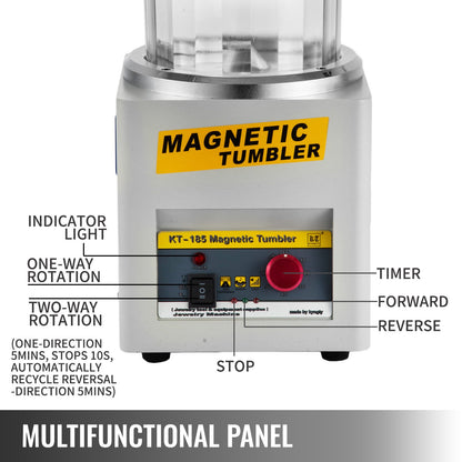 KT-185 Magnetisk tumlare 180 mm smyckespolerare Tumlare och efterbehandlare för polering med justerbar riktning och tid för smycken