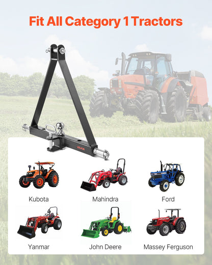 3-punktsfäste med 2-tums fäste, 3-punkts snabbfäste, kapacitet på 6 000 lbs, dragstångsadapter för kraftig traktor, kompatibel med Kubota, Mahindra, John Deere, Massey Ferguson