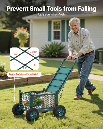 Rullande trädgårdsvagn med säte, rullande trädgårdssäte i metall med hjul, stöder upp till 181 kg, kraftig trädgårdsvagn med scooter, utomhusvagn och pall på hjul för gräsmatta, uteplats, bakgård