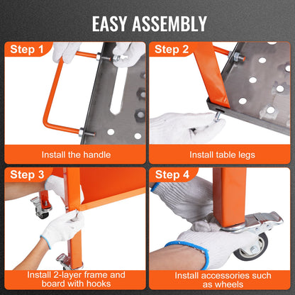 Welding Table 91.4 cm x 45.7 cm, 544 kg Load Capacity Steel Welding Workbench Table on Wheels, 2 Layers Portable Work Bench with Braking Casters, 4 Tool Slots, 1.6 cm Fixture Holes
