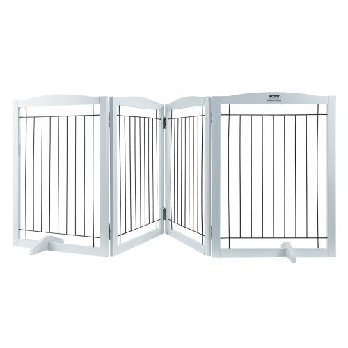 Free Standing Dog Gate, 32" H x 96.5" W Freestanding Pet Gate, 4 Panels Foldable Dog Gate for Wide and Narrow Passageways, Expandable Dog Barrier with Silent Foot Support for Indoor, White