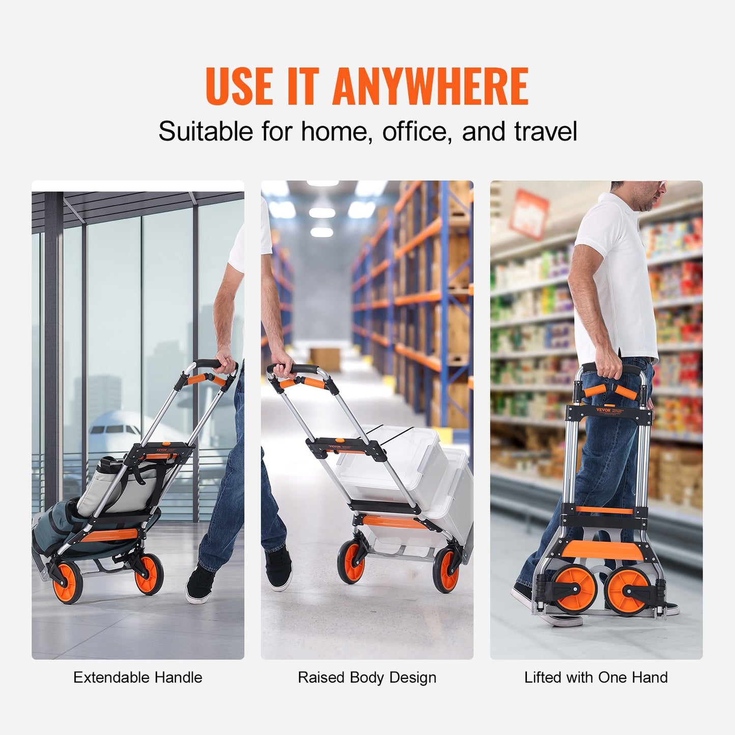 Folding Hand Truck, 309 lbs Load Capacity, Aluminum Portable Cart, Convertible Hand Truck and Dolly with Telescoping Handle and PP+TPR Wheels, Ultra Lightweight Super Strong for Moving Warehouse