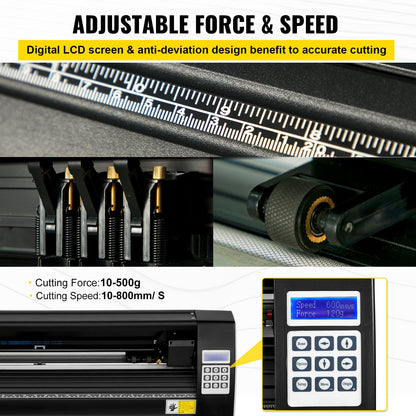 Vinylskärare 28 tums vinylskärmaskin 720 mm pappersmatning vinylplotterskärmaskin med robust golvstativ för papperskärning svart