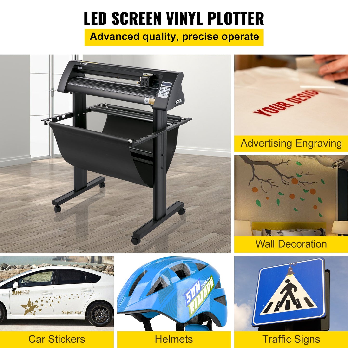 Vinylskärare, 720 mm vinylplotter, LED-skärmplotter, halvautomatisk inbyggd optisk öga, kompatibel med SignCut-programvara för Mac- och Windows-system med stativ