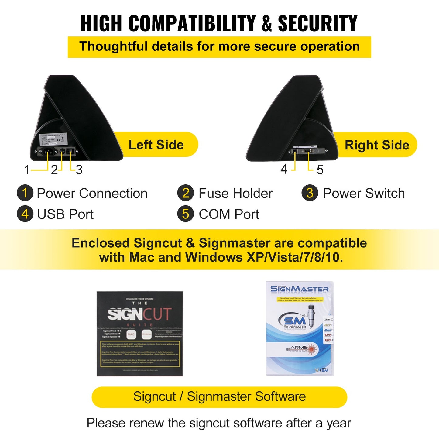 Vinylskärare, 720 mm vinylplotter, LED-skärmplotter, halvautomatisk inbyggd optisk öga, kompatibel med SignCut-programvara för Mac- och Windows-system med stativ
