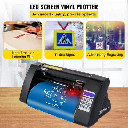 Vinylskärare, 375 mm vinylplotter, LED-skärmplotter, halvautomatiskt inbyggt optiskt öga för noggrann styrning, kompatibel med SignMaster-programvara för Windows-system, skrivbordsdesign