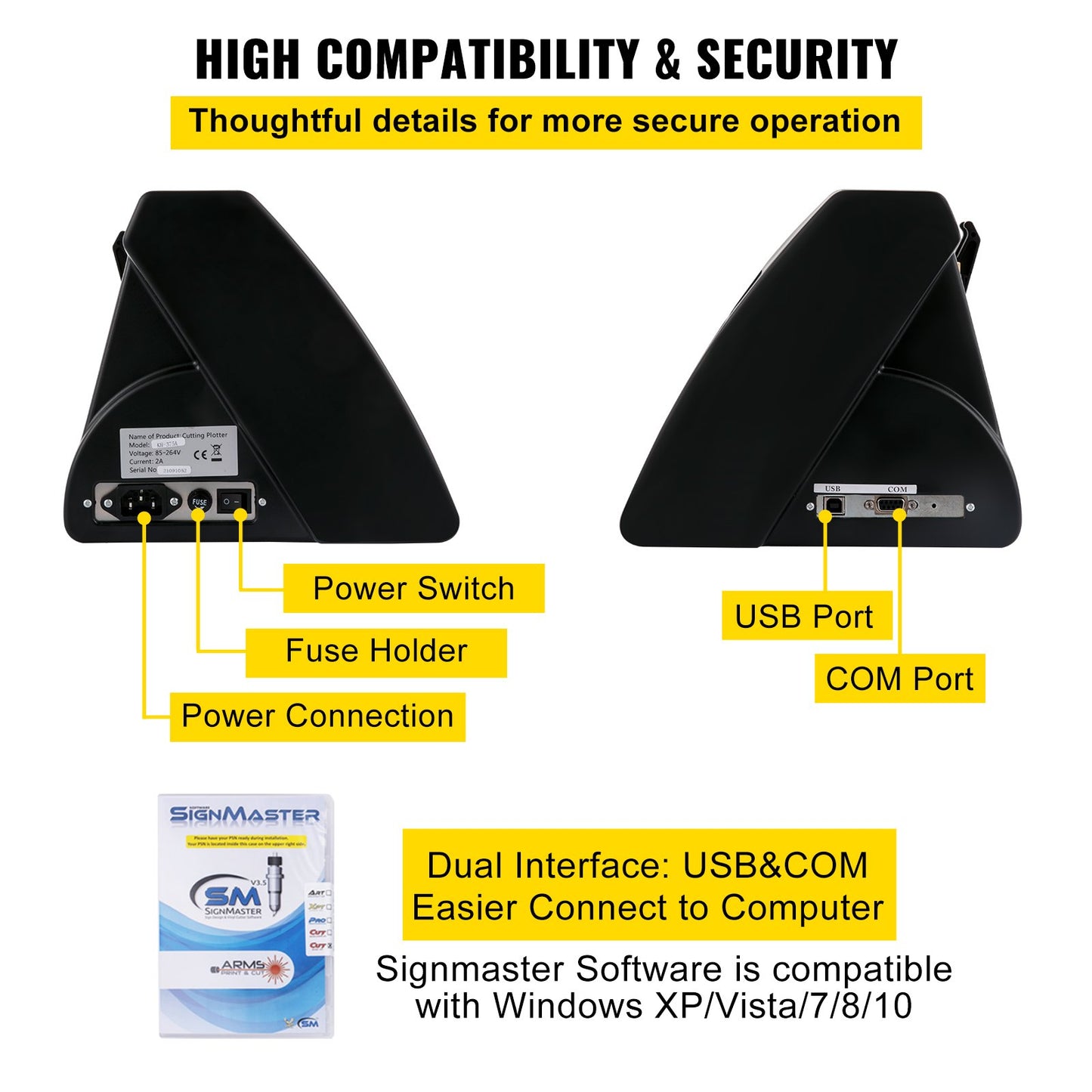 Vinylskärare, 720 mm vinylplotter, LED-skärmplotter, halvautomatiskt inbyggt optiskt öga för noggrann styrning, kompatibel med SignMaster-programvara för Windows-system med stativ