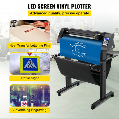 Vinylskärare, 870 mm vinylplotter, LED-skärmplotter, halvautomatiskt inbyggt optiskt öga för noggrann styrning, kompatibel med SignMaster-programvara för Windows-system med stativ