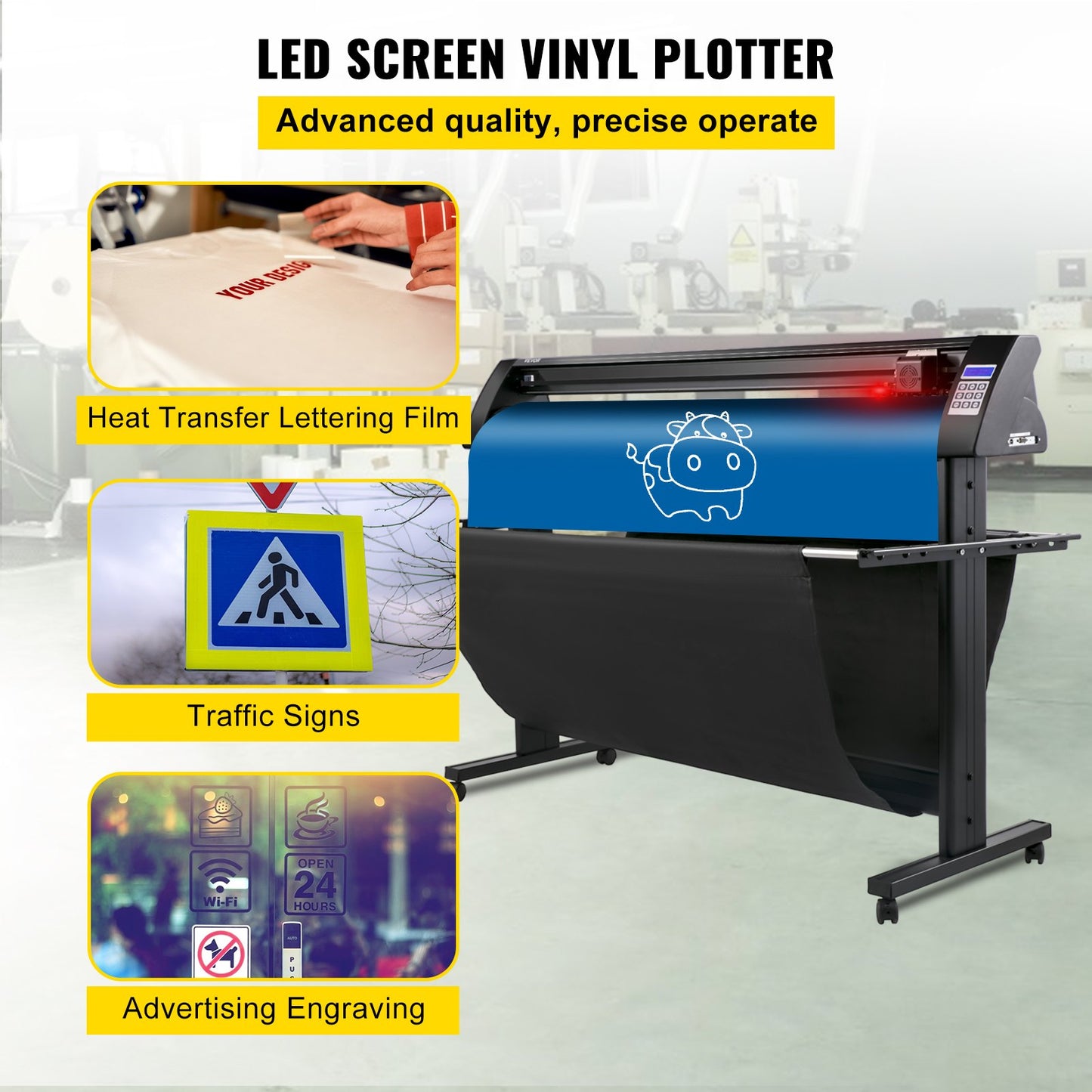Vinylskärare, 1350 mm vinylplotter, LED-skärmplotter, halvautomatisk inbyggd optisk skärare, kompatibel med SignMaster-programvara för Windows-system med stativ