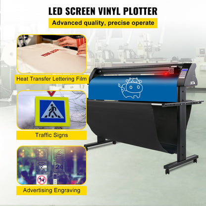 Vinylskärare, 1350 mm vinylplotter, LED-skärmplotter, halvautomatisk inbyggd optisk skärare, kompatibel med SignMaster-programvara för Windows-system med stativ