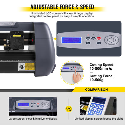 Vinylskärmaskin, 375 mm vinylskrivare, maximal pappersmatning 14-tums plotterskrivare med justerbar kraft och hastighet Vinylskärmaskin för skylttillverkning Vinylplotterskärmaskin