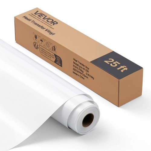 Heat Transfer Vinyl, 304.8 x 7260mm, Glossy White HTV Iron on Vinyl Roll, Easy to Cut and Weed, Strong Adhesion, Compatible with Cutting Machines, for Various Materials, T-shirts, Pillows, Hats