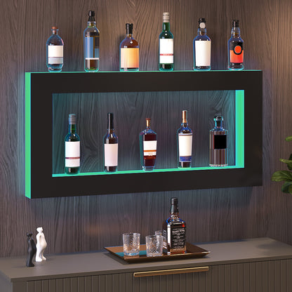 LED Lighted Liquor Bottle Display, Square 48 Inch, Illuminated Home Bar Shelf with RF Remote & App Control 7 Static Colors 1-4 H Timing, Acrylic Wall-Mounted Drinks Lighting Shelf for 24 Bottle