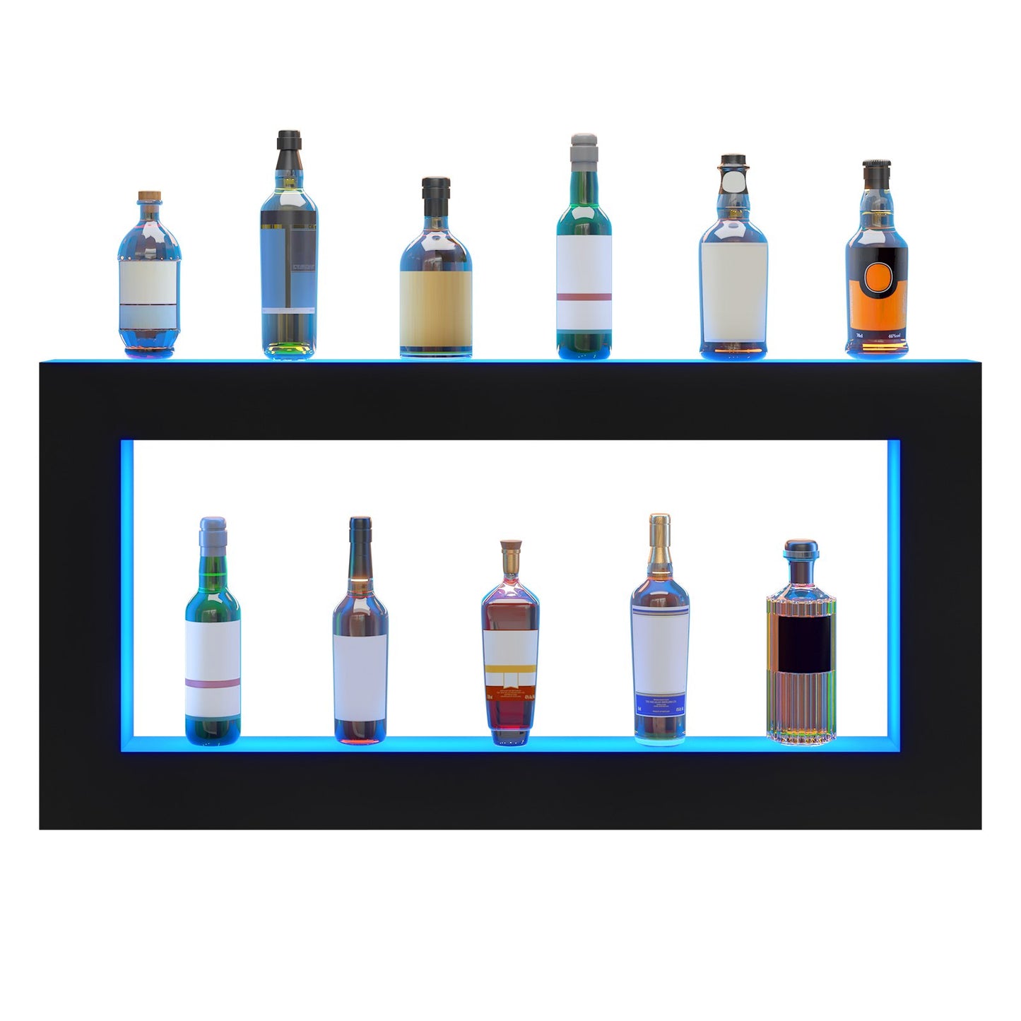 LED Lighted Liquor Bottle Display, Square 48 Inch, Illuminated Home Bar Shelf with RF Remote & App Control 7 Static Colors 1-4 H Timing, Acrylic Wall-Mounted Drinks Lighting Shelf for 24 Bottle