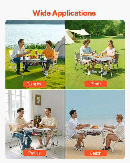 Hopfällbart campingbord, bärbara sidobord i aluminium med justerbar höjd, nätlager överst och bärväska, för utomhusgrillning, picknick, resor, silver