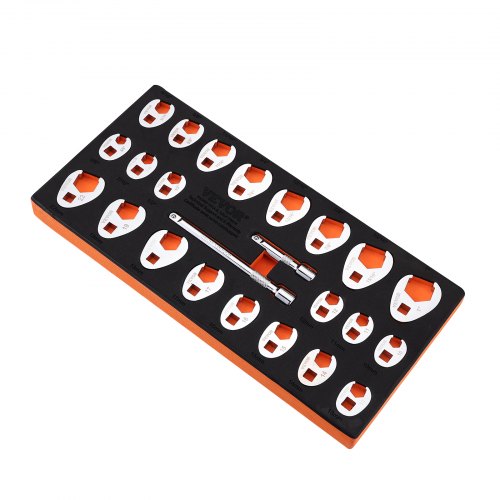 3/8" Drive Crowfoot Wrench Set with 2 Extension Bars, 24-Piece Crows Foot Wrench Set, SAE 3/8"-1" and Metric 10-22 mm, CR-MO Steel Crowfoot Wrench Set, with EVA Tool Organizer