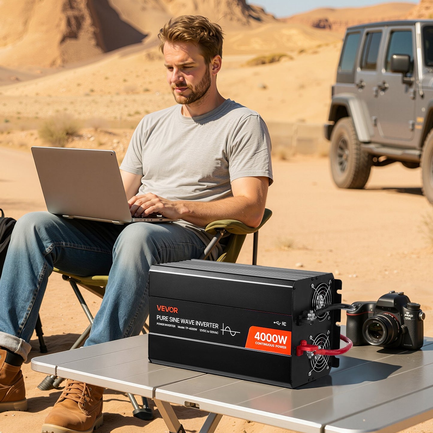 4000W Power Inverter, 12V DC to 230V AC Pure Sine Wave Inverter, Solar Car Charger Converter with LCD Display, Remote Control, 2 USB Ports, 2 AC Outlets, Type-C Port, for RV, Truck Outdoor