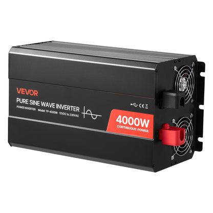 4000W Power Inverter, 12V DC to 230V AC Pure Sine Wave Inverter, Solar Car Charger Converter with LCD Display, Remote Control, 2 USB Ports, 2 AC Outlets, Type-C Port, for RV, Truck Outdoor