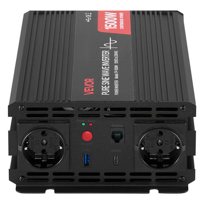 1500W Power Inverter, 12V DC to 230V AC Pure Sine Wave Inverter, Car Charger Converter with Remote Control, USB & Type-C Ports, 2 AC Outlets, Fast-charging for RV, Truck Outdoor Camping