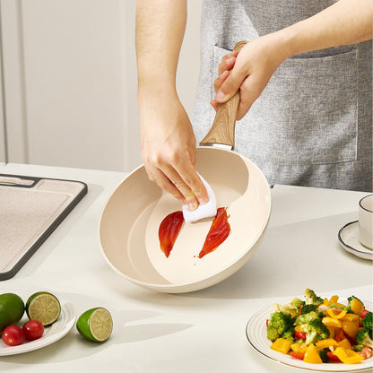 Frying Pan Skillet, Aluminum Egg Fry Pans, 3 Pcs (200, 240, 280 mm), Nonsitck Ceramic Heavy-Duty Skillets with Heat-Resistant Handle, Chef's Kitchen Cookware for Gas, Electric, Induction, Beige