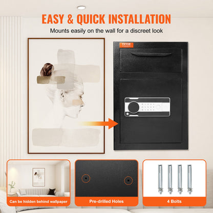 2,5-tums depositionsskåp, depositionsskåp med fallfack, elektroniskt kodlås och 2 nödnycklar, 20,27" x 13,97" x 13,97" affärsskåp för kontanter, post i hemmet, hotellet, kontoret