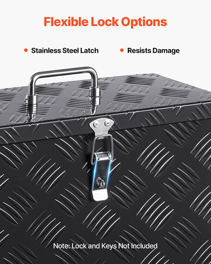 Kraftig verktygslåda i aluminium för lastbilsflak, randigt pläterat verktygslåda med sidohandtag och topphandtag, förvaringslåda för släpvagn, pickup, husbil, 16"x7,5"x10"(406x190x254mm), svart