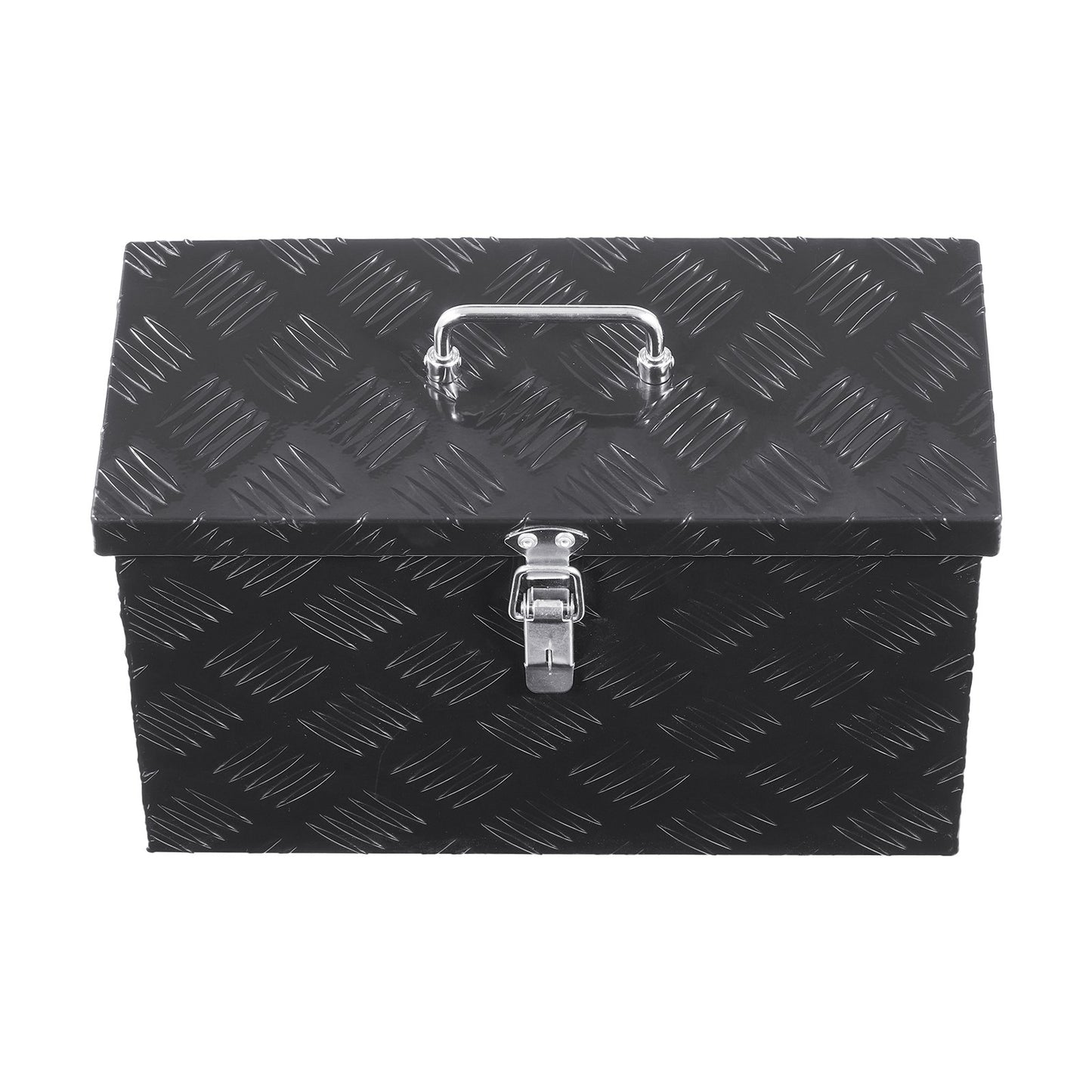Kraftig verktygslåda i aluminium för lastbilsflak, randigt pläterat verktygslåda med sidohandtag och topphandtag, förvaringslåda för släpvagn, pickup, husbil, 16"x7,5"x10"(406x190x254mm), svart
