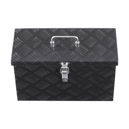 Kraftig verktygslåda i aluminium för lastbilsflak, randigt pläterat verktygslåda med sidohandtag och topphandtag, förvaringslåda för släpvagn, pickup, husbil, 16"x7,5"x10"(406x190x254mm), svart