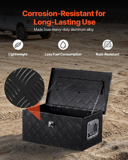 Verktygslåda i kraftigt aluminiumflak, ränderpläterad verktygslåda med sidohandtag och låsnycklar, förvaringslåda för släpvagn, pickup, husbil, 20"x12"x9.5"(508x304.8x241.3mm), svart