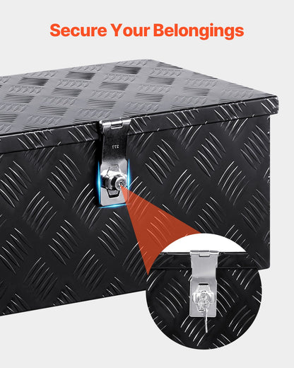 Verktygslåda i kraftigt aluminiumflak, ränderpläterad verktygslåda med sidohandtag och låsnycklar, förvaringslåda för släpvagn, pickup, husbil, 20"x12"x9.5"(508x304.8x241.3mm), svart