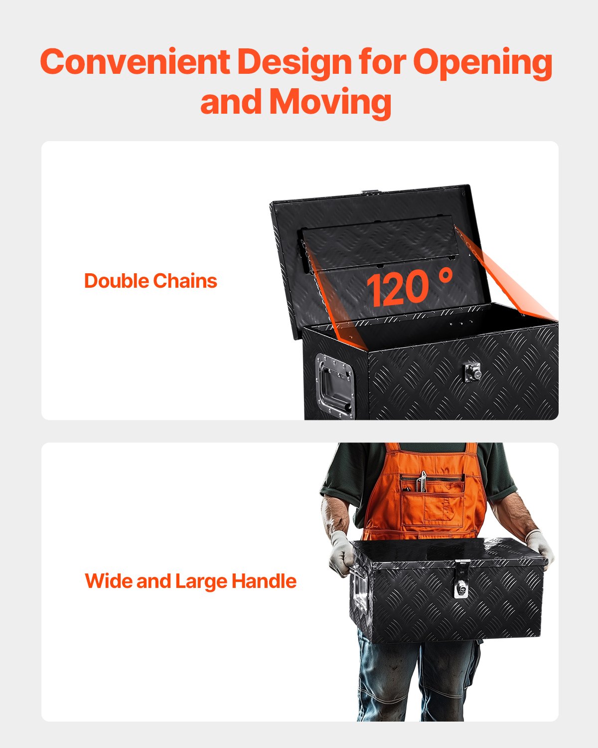 Verktygslåda i kraftigt aluminiumflak, ränderpläterad verktygslåda med sidohandtag och låsnycklar, förvaringslåda för släpvagn, pickup, husbil, 20"x12"x9.5"(508x304.8x241.3mm), svart