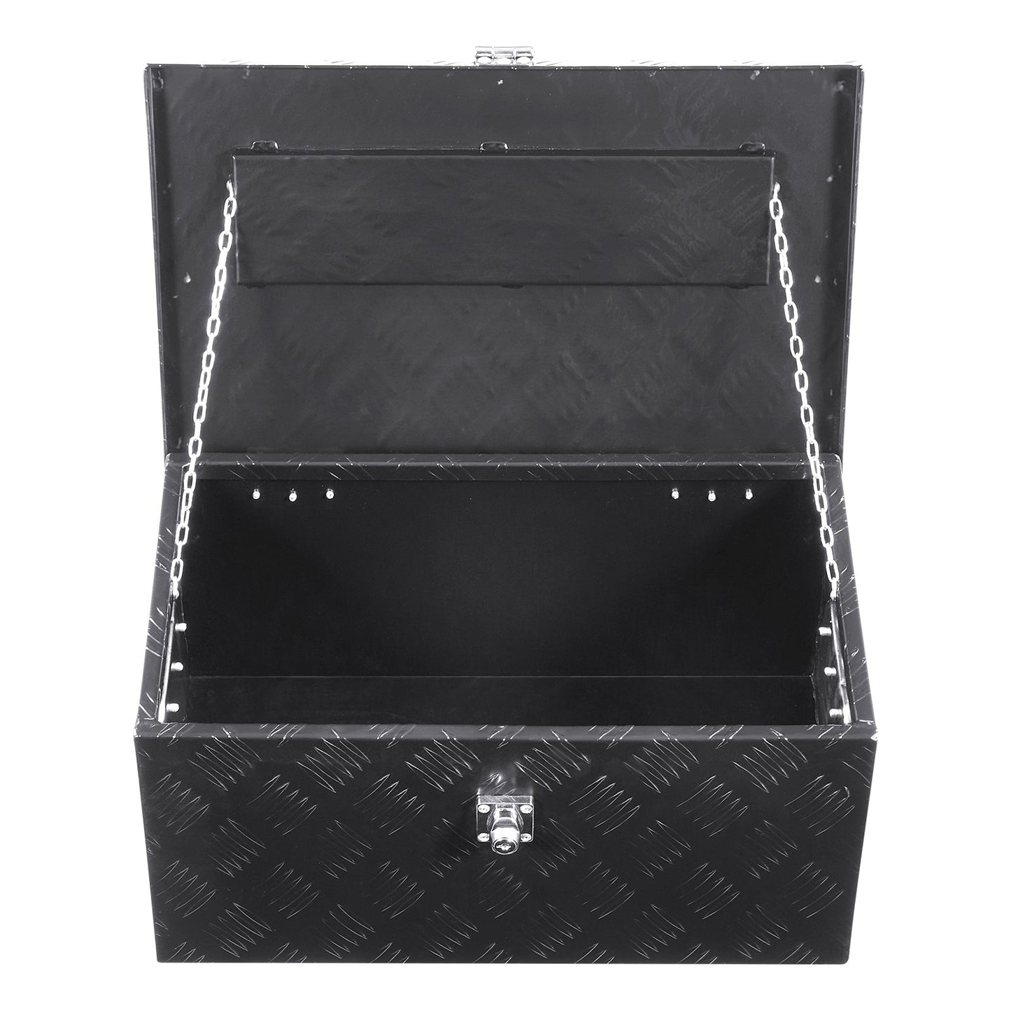 Verktygslåda i kraftigt aluminiumflak, ränderpläterad verktygslåda med sidohandtag och låsnycklar, förvaringslåda för släpvagn, pickup, husbil, 20"x12"x9.5"(508x304.8x241.3mm), svart
